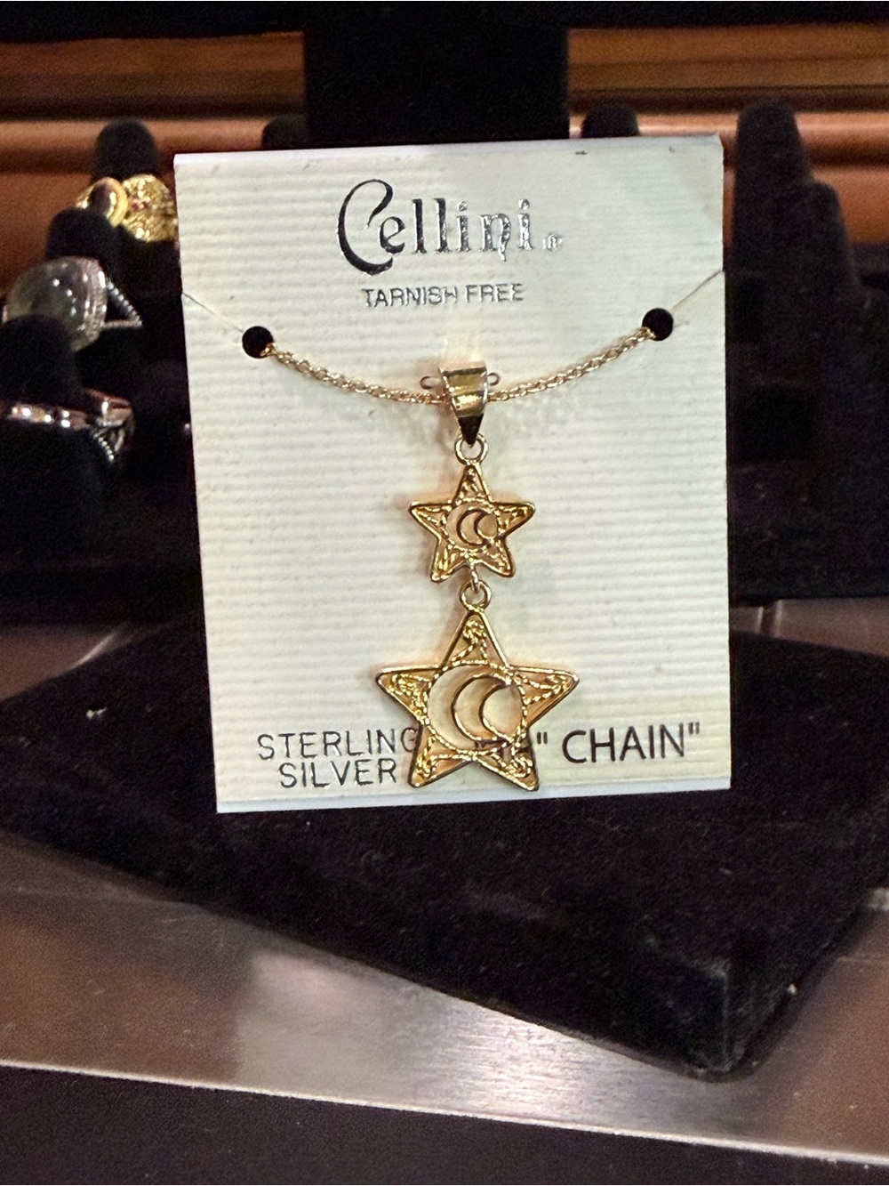 Cellini Gold Star & Crescent Double Pendant Necklace